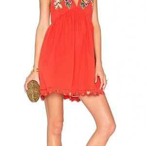 The Free People Women's Love and Flowers Mini Dress. ***RED***